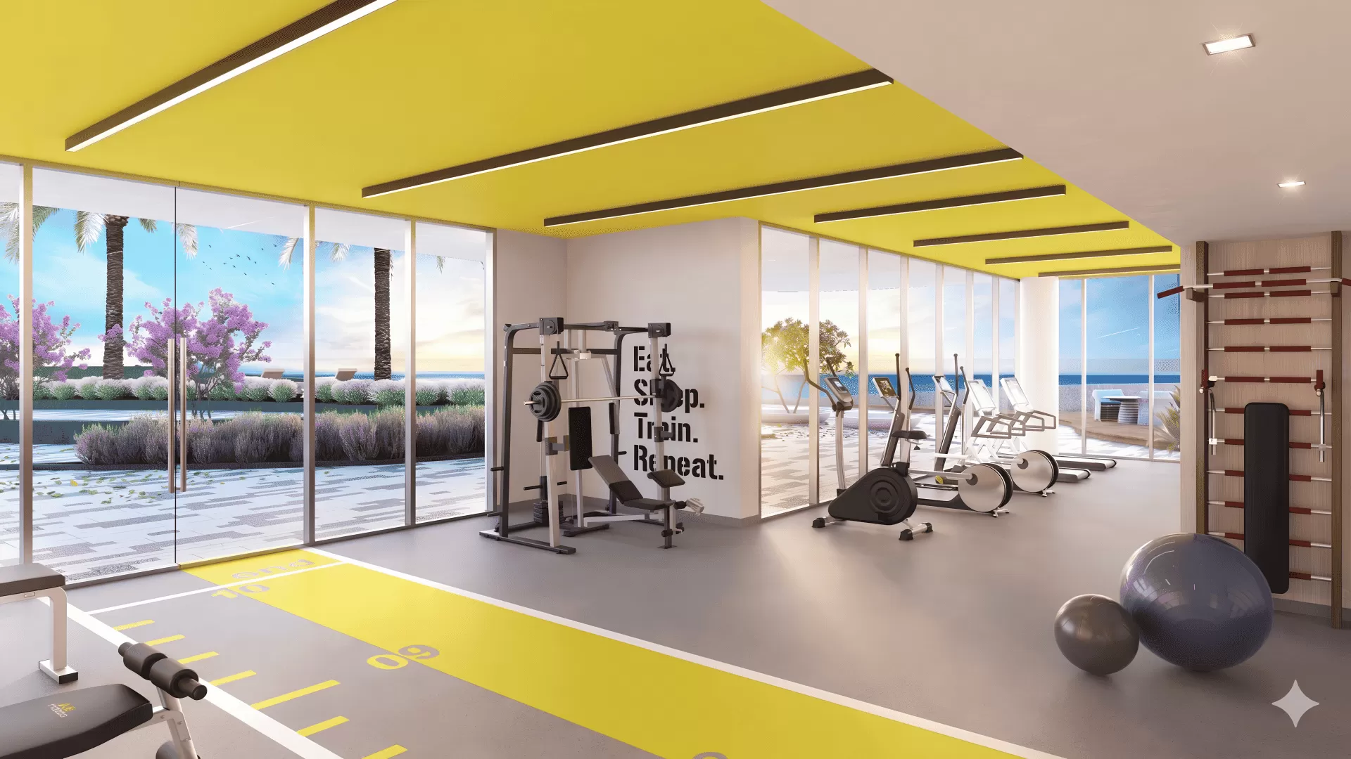 Ph&ograve;ng Gym & Yoga cao cấp, kh&ocirc;ng gian tập luyện hiện đại với trang thiết bị chuẩn quốc tế, view k&iacute;nh tr&agrave;n panorama kho&aacute;ng đạt gi&uacute;p t&aacute;i tạo năng lượng mỗi ng&agrave;y.