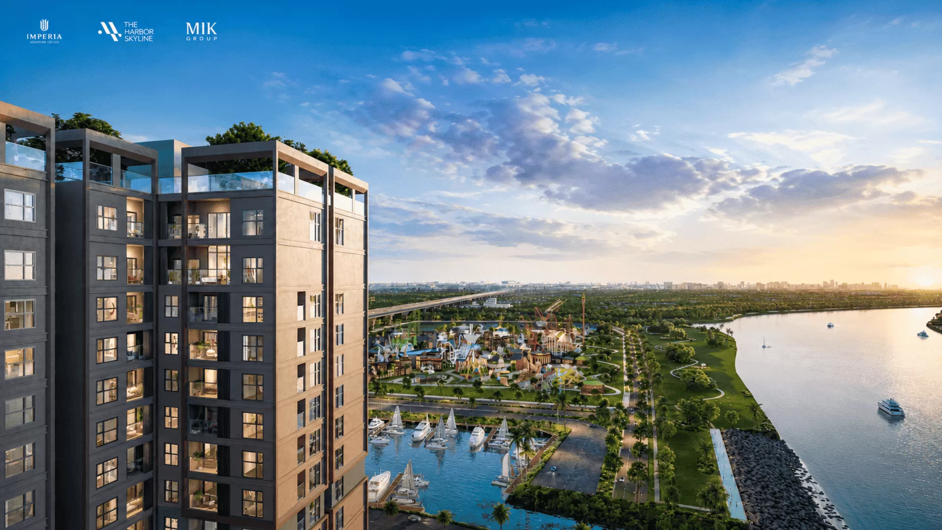 Thiết kế kiến tr&uacute;c ph&acirc;n khu The Harbor Skyline mang phong c&aacute;ch đương đại sang trọng, nổi bật với những mảng k&iacute;nh tr&agrave;n viền đ&oacute;n s&aacute;ng.