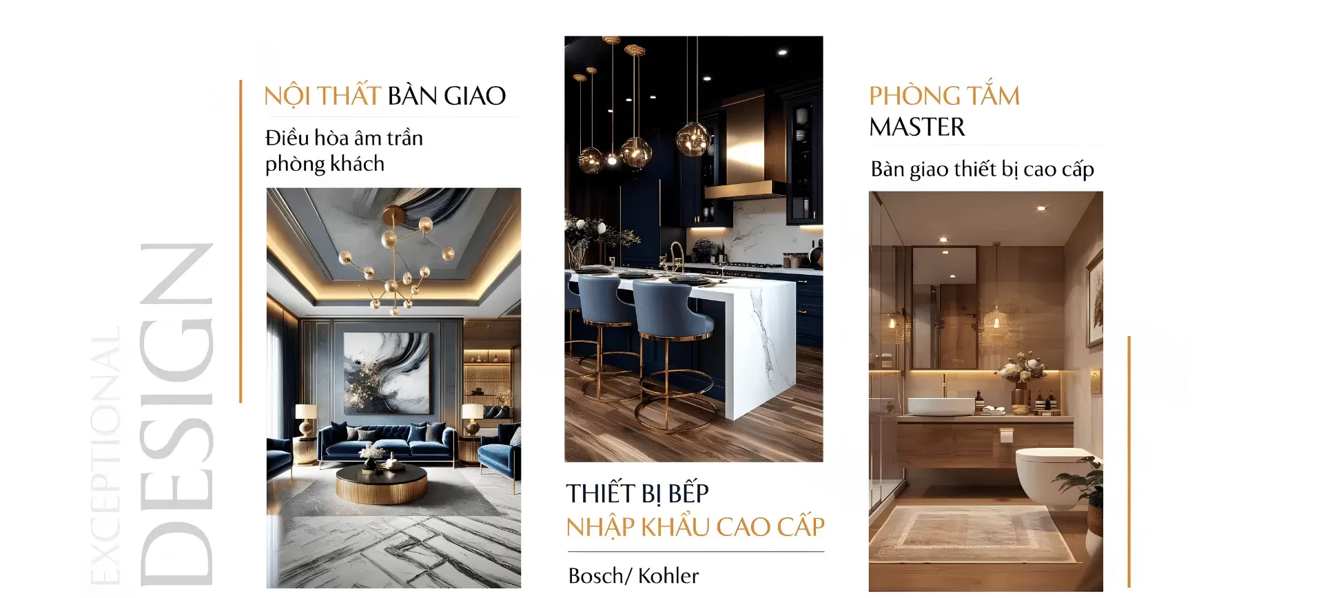 B&agrave;n giao ti&ecirc;u chuẩn hạng sang với trang thiết bị nhập khẩu từ c&aacute;c thương hiệu quốc tế, tinh tế trong từng chi tiết.