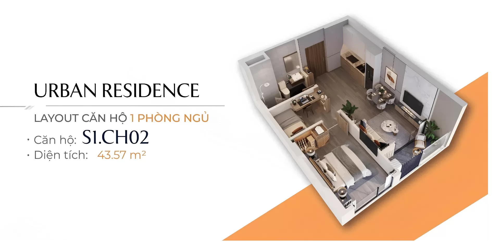 Căn 1 ph&ograve;ng ngủ thiết kế th&ocirc;ng minh, tối ưu diện t&iacute;ch, ph&ugrave; hợp người độc th&acirc;n hoặc investor.